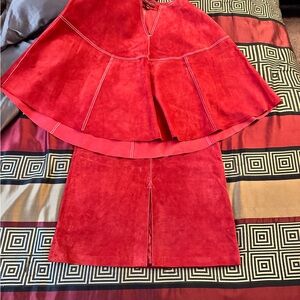 Red Suede Skirt and Cape Set